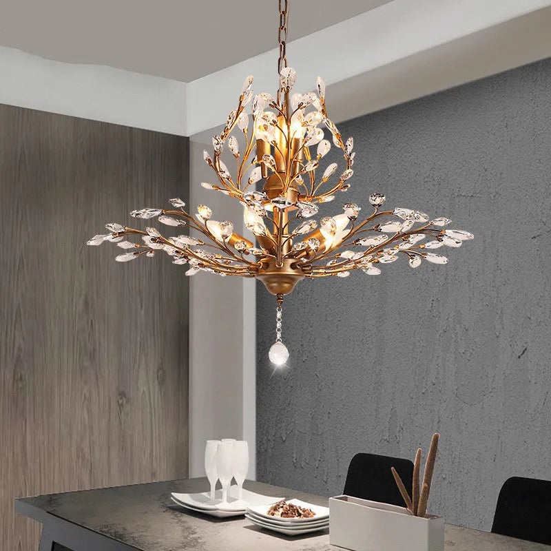Afralia™ Tree Branch Leaves Chandelier: Vintage Crystal Lustre for Living Room, Bedroom, Kitchen