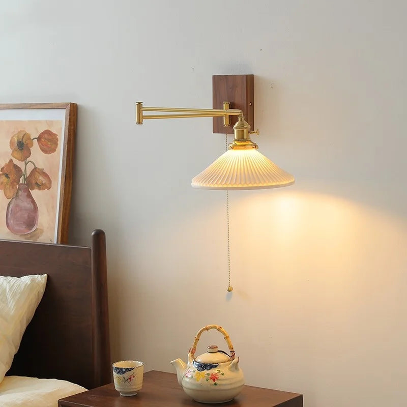 Afralia™ Ceramic Copper LED Wall Light | Modern Bedside Lamp with Pull Chain Switch