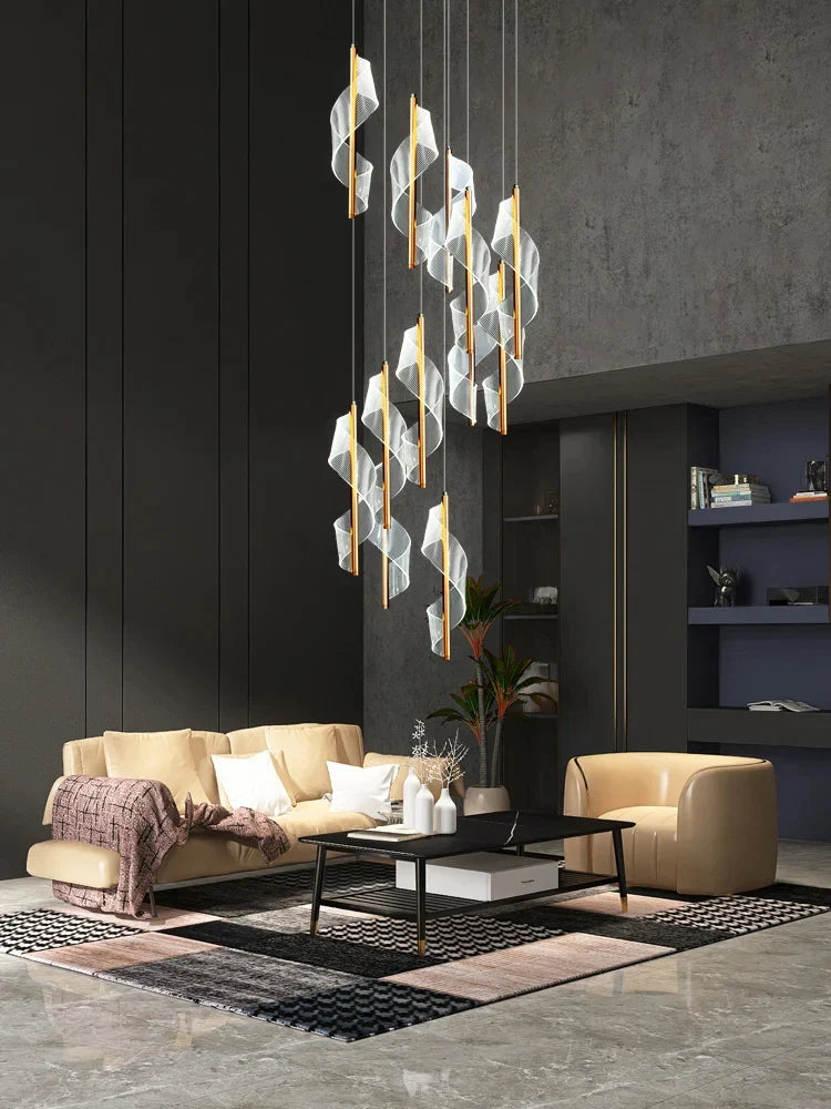 Afralia™ LED Spiral Staircase Chandelier | Luxury Duplex Nordic Light for Living Room & Villa