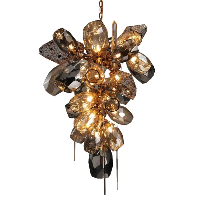 Afralia™ Gold Steel LED Pendant Lights with Cognac/Gray Glass Shades