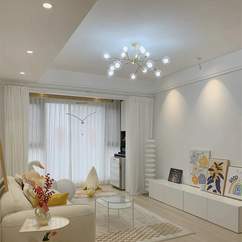 Afralia™ Modern Glass Ball Chandelier for Living Room - Elegant Molecular Pendant Lights