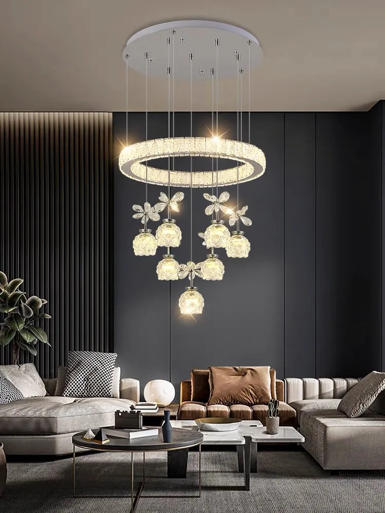 Afralia™ Crystal Petal Ceiling Chandelier: Modern Round Chrome Hanging Light for Home Decor