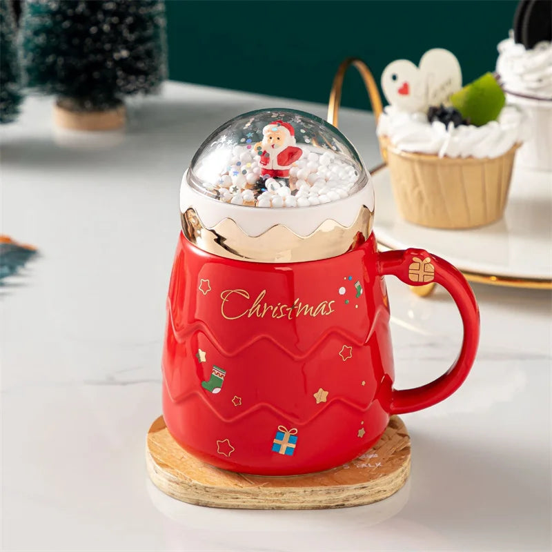 Afralia™ Santa Claus Ceramic Mug with Snowball Lid | Creative Xmas Gift Home Office Cup