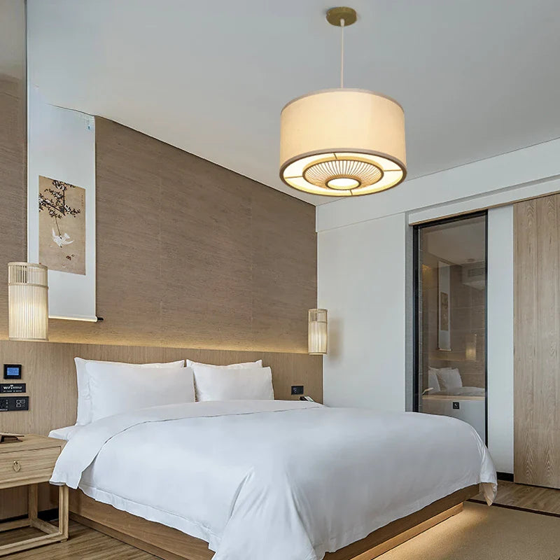 Afralia™ Japanese Bamboo Chandelier Pendant Light for Living Dining Bedroom - Quiet Style Icon