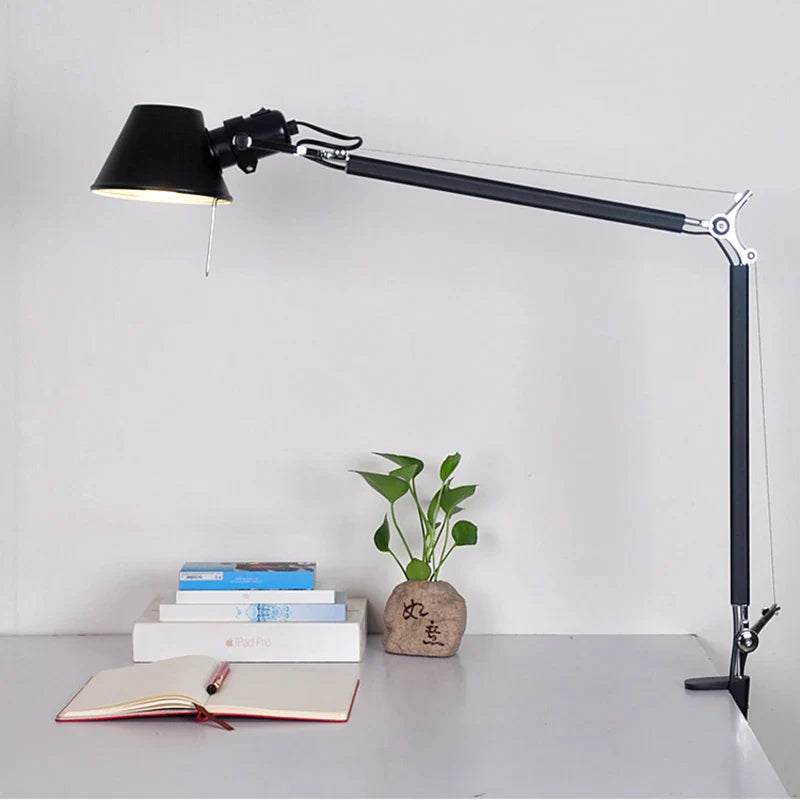 Afralia™ Swing Arm Clip Desk Lamp Black Silver LED for Bedroom Office Reading