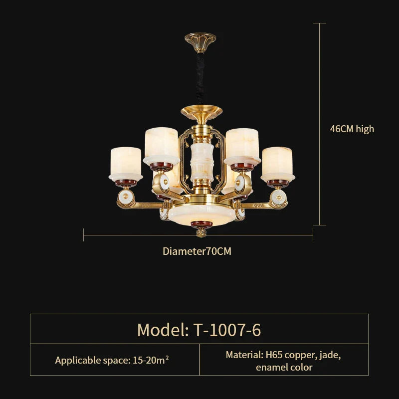 Afralia™ All Copper Jade Chandelier, Modern Chinese Style for Living Room, Bedroom, Dining Room.