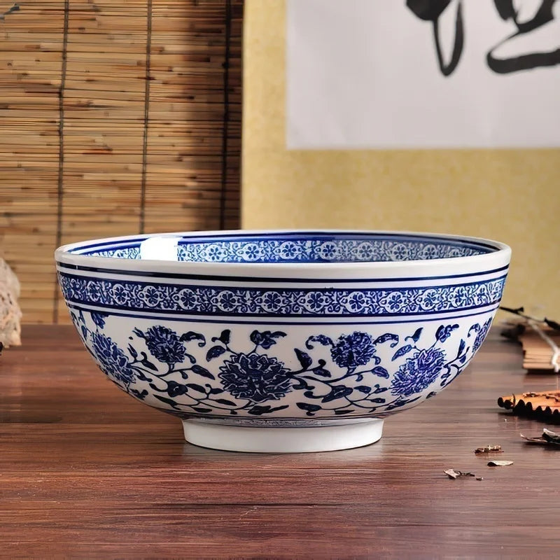 Afralia™ Blue and White Ceramic Noodle Bowl - Japanese Style Tableware