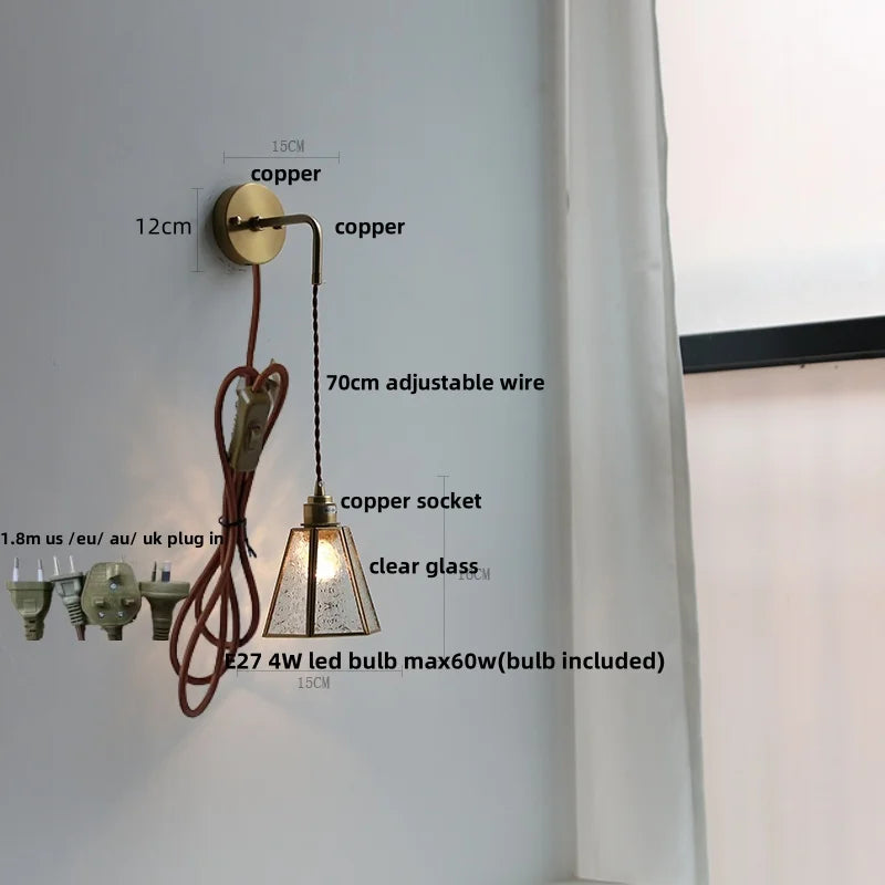 Afralia™ Modern Clear Glass LED Wall Light with Pull Chain for Bar, Cafe, Bathroom Mirror