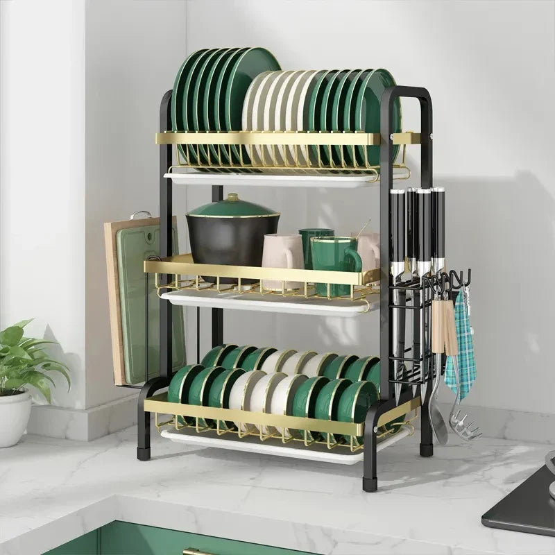 Stainless Steel Kitchen Dish Drainer Rack by Afralia™ - Space-Saving Bowl Plate Drying Organizer