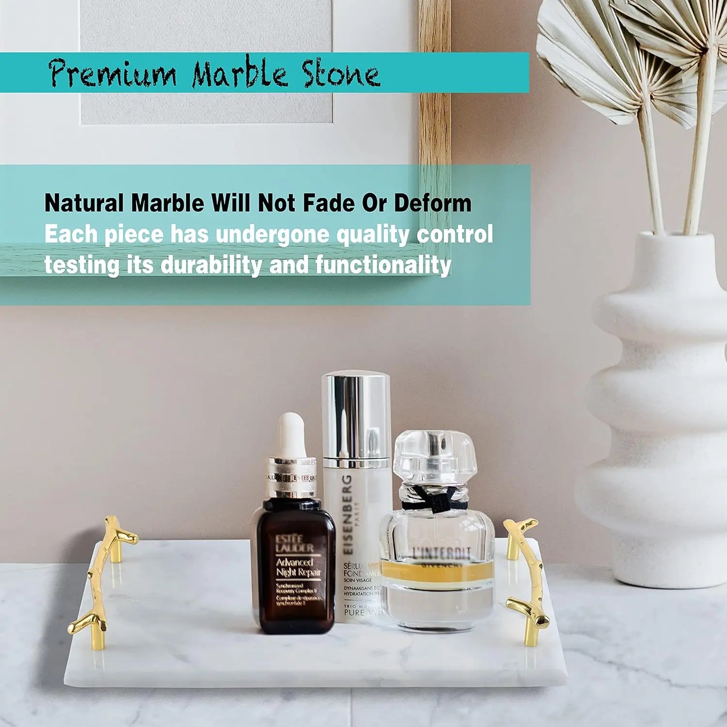 Afralia™ Marble Vanity Tray with Golden Accents, Elegant Serving Tray for Home Décor and Organization