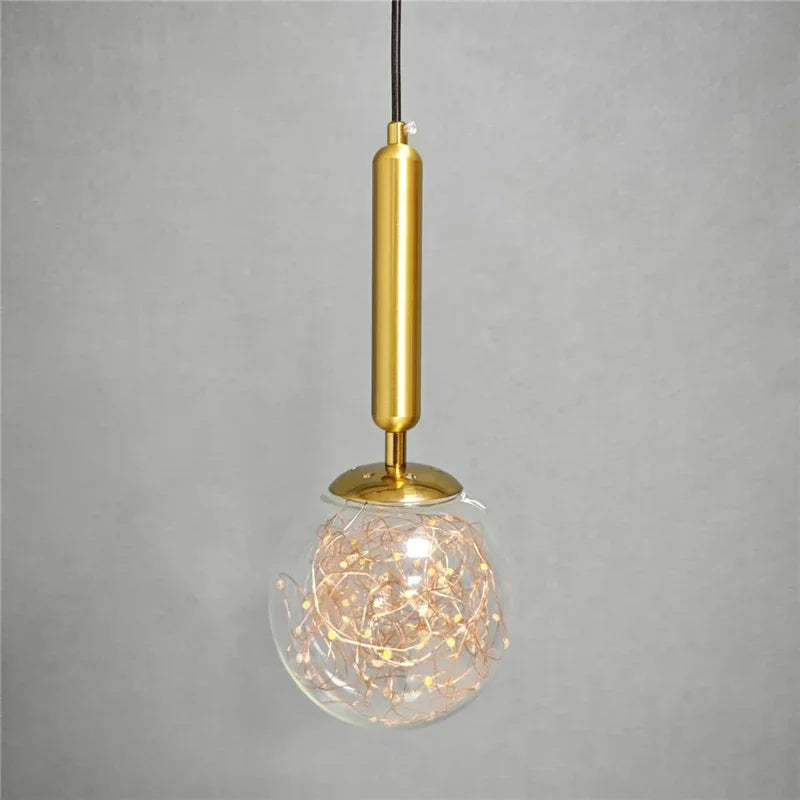 Afralia™ Starry Sky Glass Ball LED Pendant Light: Modern Gold/Black Lamp for Home Lighting.