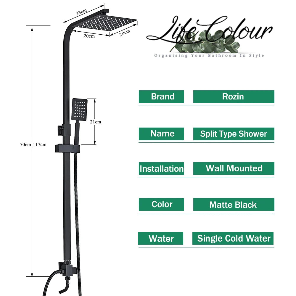 Afralia™ Matte Black Rainfall Shower Faucet Set, Wall Mount Single Cold Bathroom Mixer
