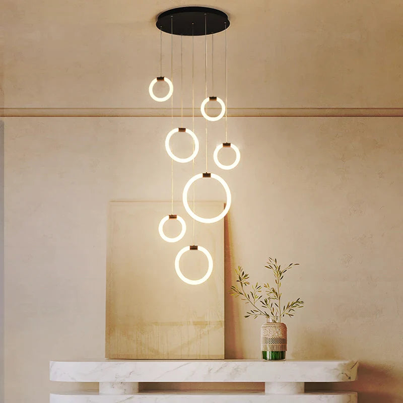 Afralia™ Nordic Circle Villa Chandelier | Modern Art Round Base Stair Kitchen Lighting