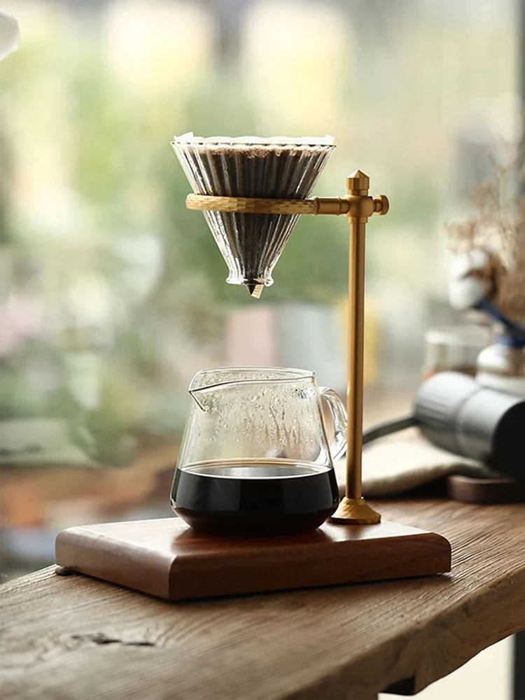 Afralia™ Vintage Wooden Pour Over Coffee Maker Stand: Adjustable Height Rack Dripper Holder
