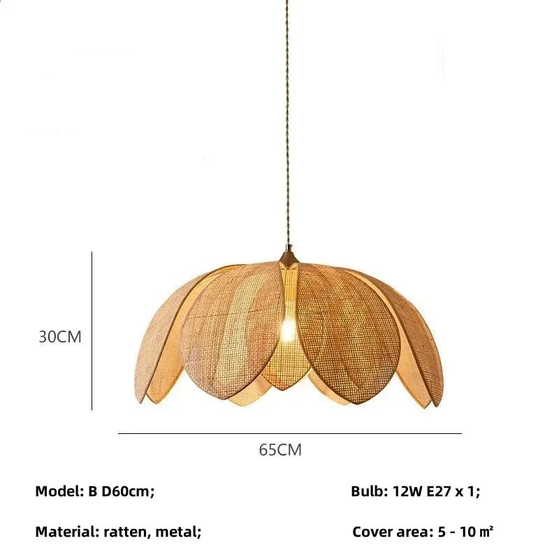 Afralia™ Wabi Sabi Rattan Pendant Lights for Dining Room - Petal Design LED Droplight