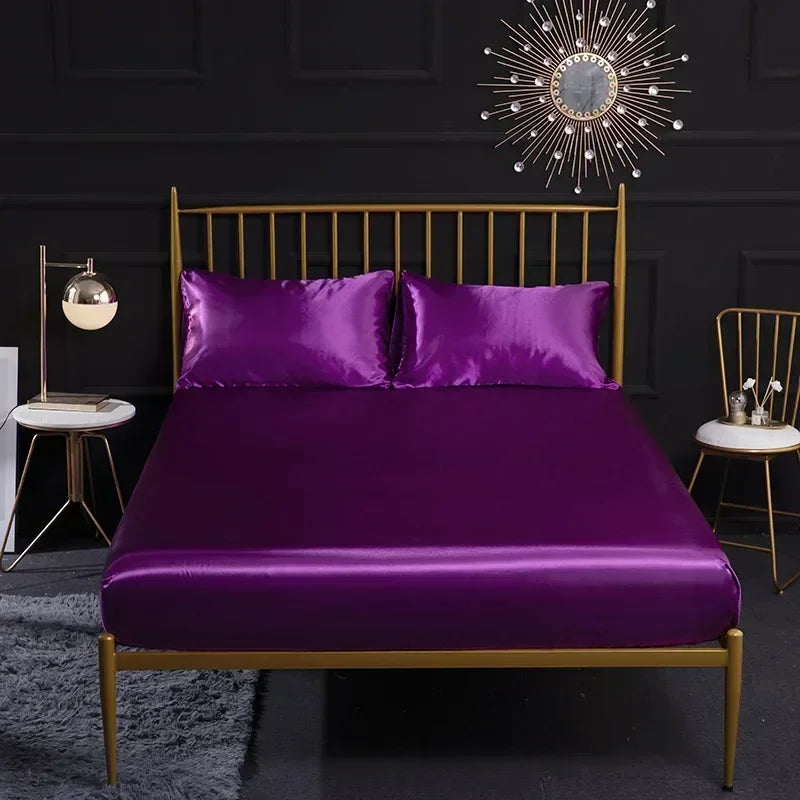 Afralia™ Silky Satin Fitted Sheet - Smooth Luxury Bed Linen for Queen King Double Beds