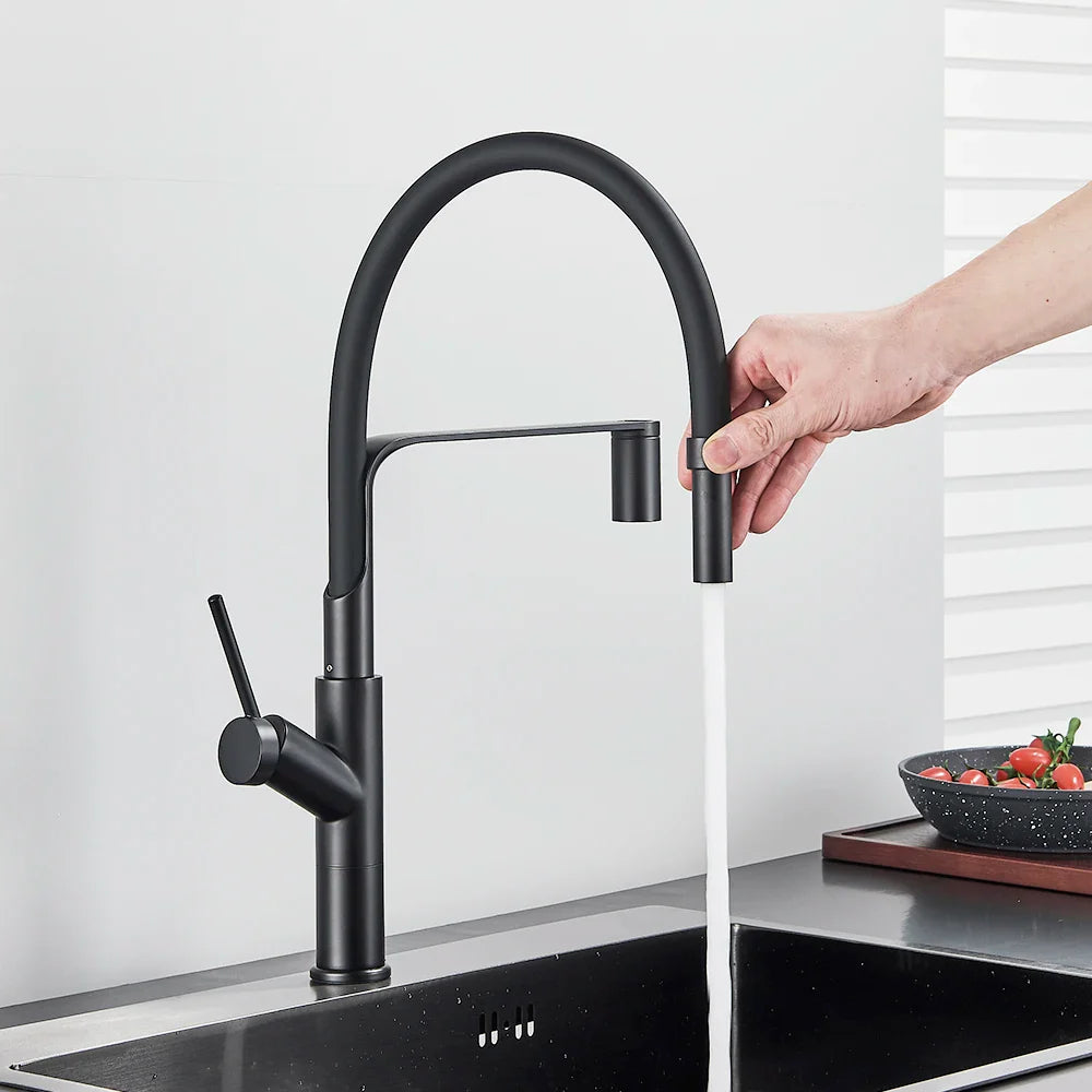Afralia™ Matte Black Tall Pull Down Kitchen Faucet with Single Handle Mixer