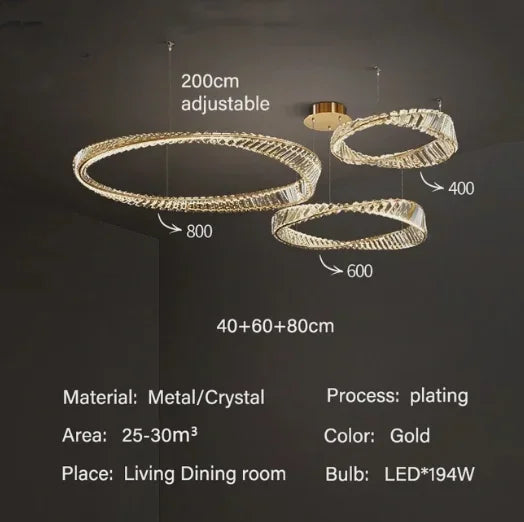 Afralia™ DNA Spiral Crystal Chandelier LED Ring Design for Luxury Living Room