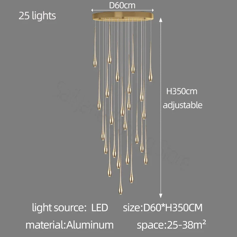 Afralia™ Gold-Plated LED Ceiling Chandelier for Staircase, Living Room, Kitchen, Attic