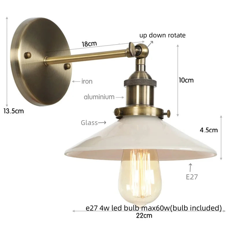 Afralia™ White Glass LED Wall Light Sconce Vintage Bedroom Lamp Industrial Wall Lights
