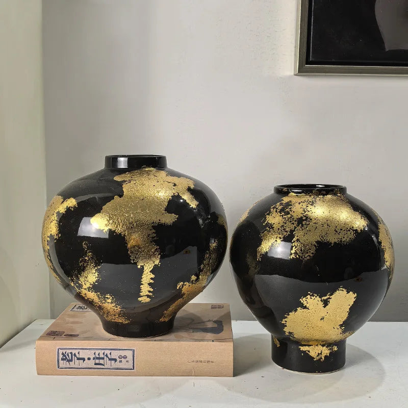 "Afralia™ Gold Foil Pattern Ceramic Vase - Handcrafted Flowerpot Terrarium Home Decor"