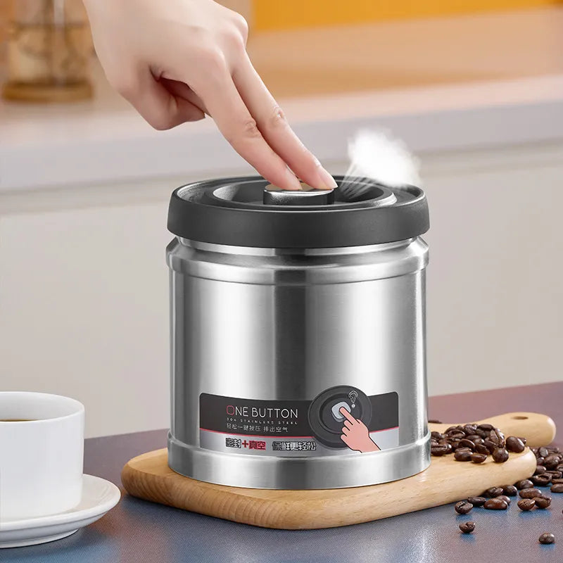 Afralia™ Stainless Steel Vacuum Sealed Coffee Beans Storage Jar