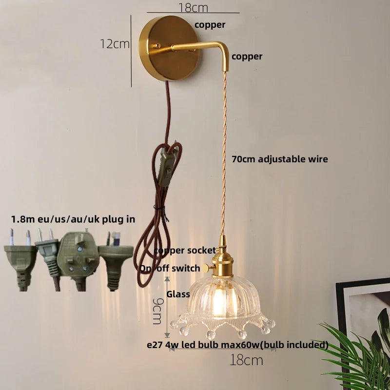 Afralia™ Clear Glass LED Wall Lights with Adjustable Pull Chain Switch