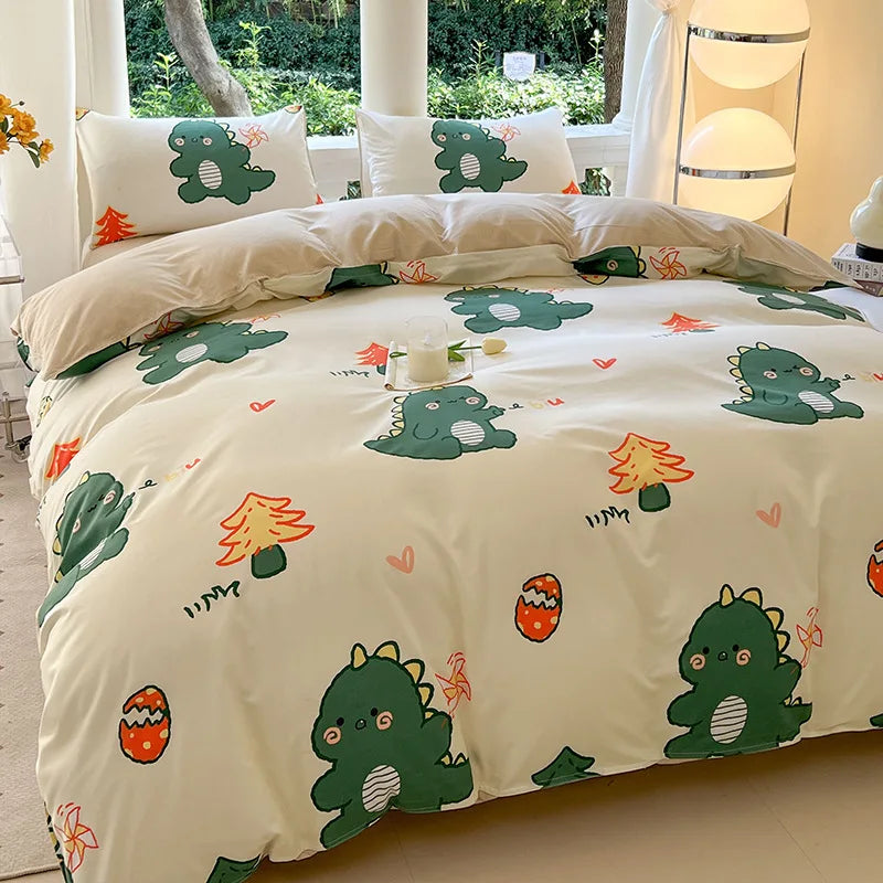 Afralia™ Summer Cartoon Printed Bedding Set for Students & Adults, Breathable Duvet Cover Kit
