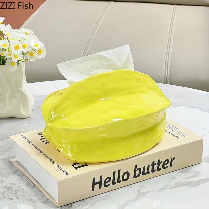 Afralia™ Starfruit Ceramic Tissue Box - Creative Coffee Table Decor and Desk Ornament