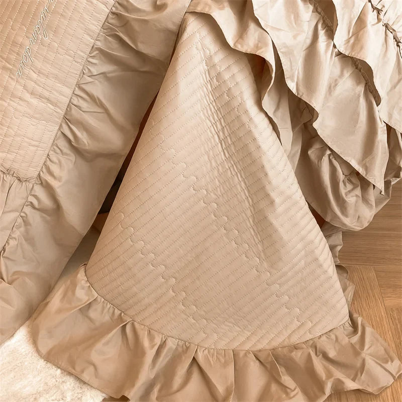 Afralia™ Cake Layers Cotton Duvet Set: Ruffles, Bedspread, Sheet, Pillowcases