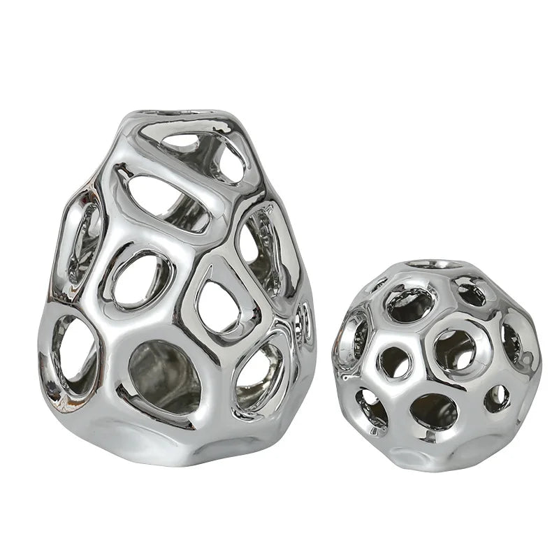 Afralia™ Geometric Golden Hollow Abstract Sphere Sculpture Decor for Home