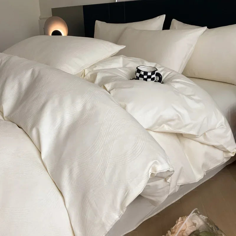 Afralia™ Luxury Cotton Flat Sheet Set Satin Jacquard Silky Bedding Single/Double Bed