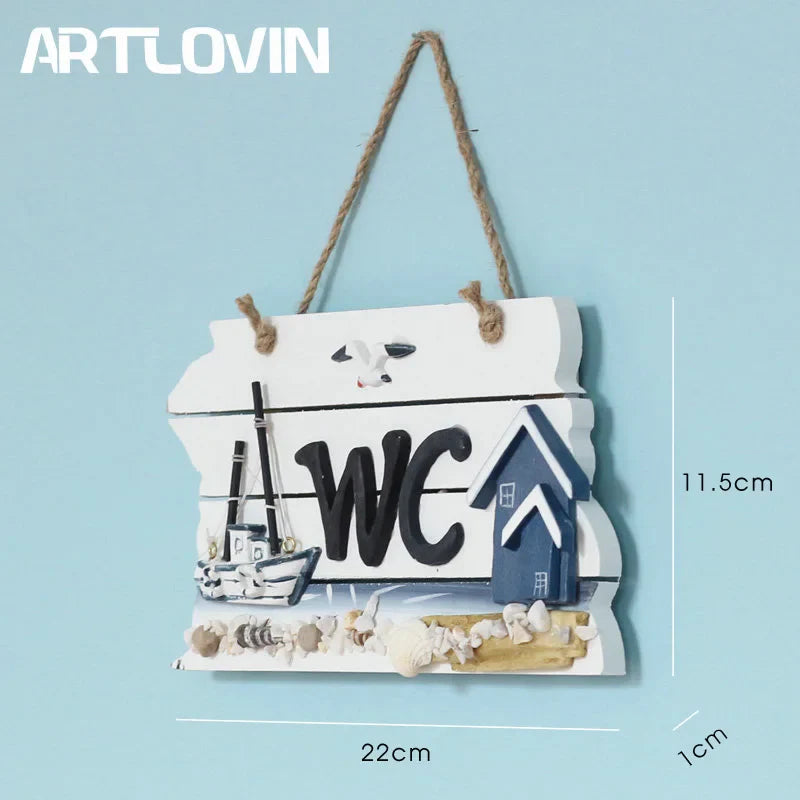 Afralia™ Mediterranean Style WC Plaque, Bathroom Indicator, Toilet Door Decoration (18 words)