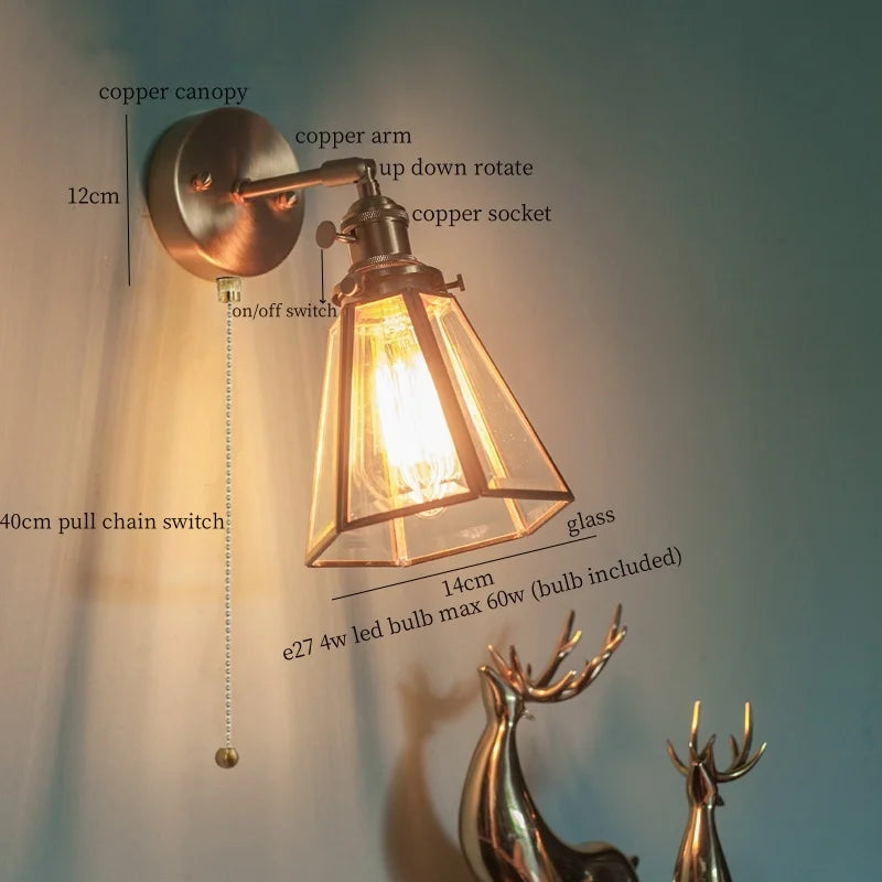 Afralia™ Brass Glass LED Wall Light Bathroom Mirror Vintage Aplique Pared