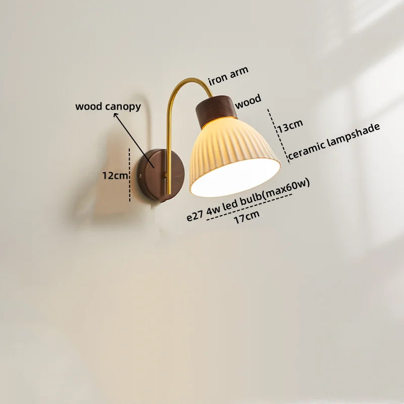 Afralia™ Ceramic Wood LED Wall Sconce Pull Chain Switch for Living Room Bedroom Hallway