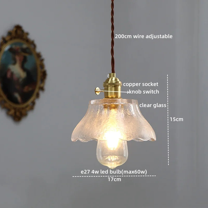 Afralia™ Copper Glass Chandelier LED Pendant Lights for Dining Room Bedroom Bar