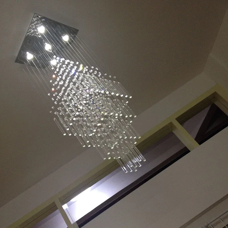 Afralia™ Crystal Ceiling Chandelier Modern Living Room Lighting Fixture Loft Staircase Lustre