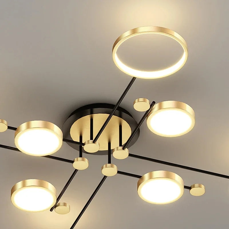 Afralia™ Nordic Golden Aluminum Ceiling Lamp: Multi-head LED Design for Elegant Living.