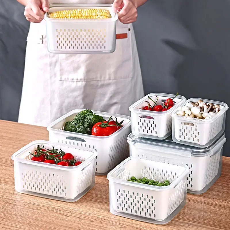 Afralia™ Fridge Storage Containers with Drain Basket for Kitchen Organization