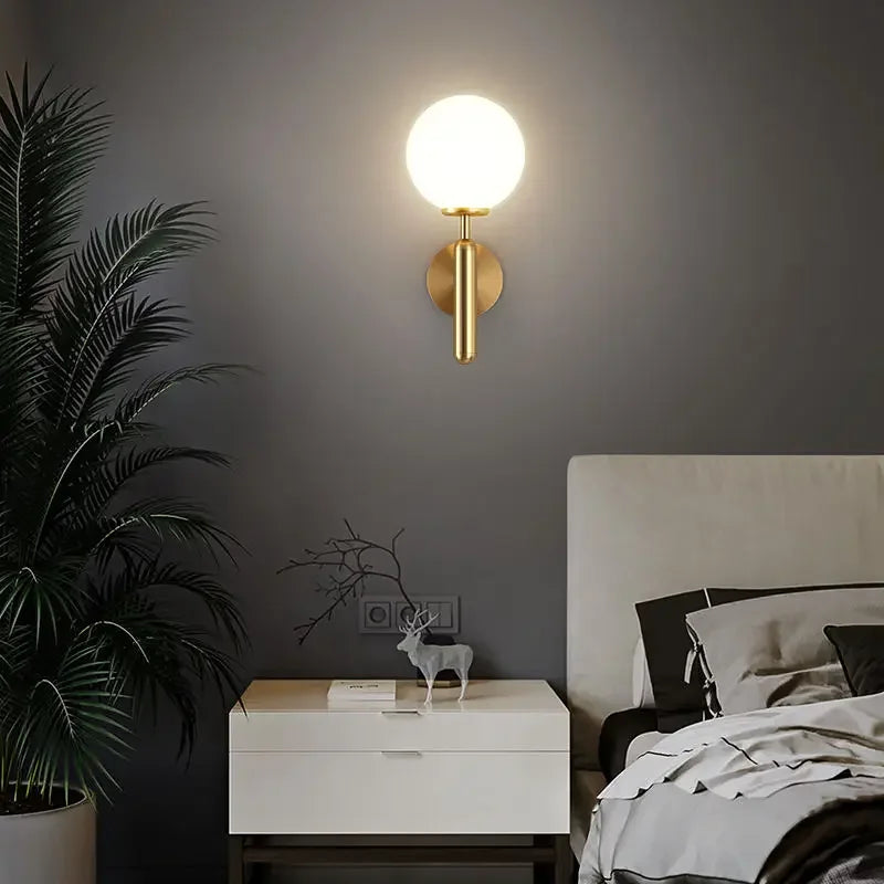 Afralia™ Modern Gold Glass Wall Lamp for Hotel Bedroom LED Indoor Energy Saving