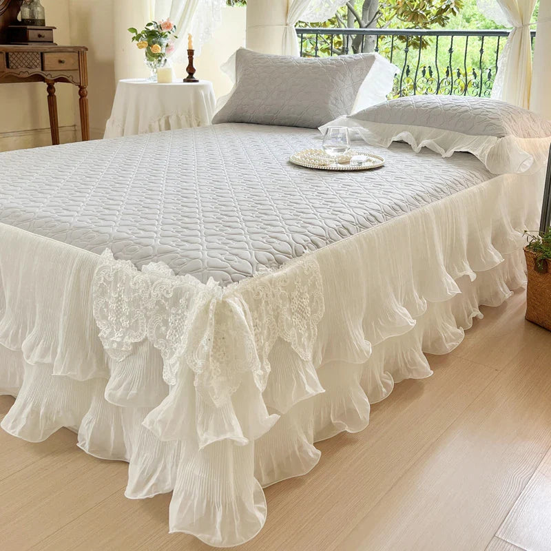 Afralia™ Lace Ruffles Quilted Cooling Bed Skirt Set
