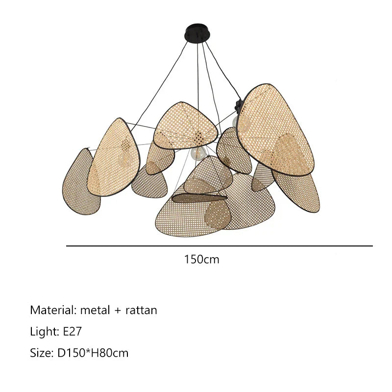 Afralia™ Rattan LED Chandelier Pendant Light for Living, Dining, Bedroom Decor