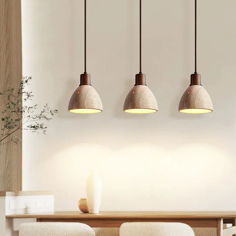 Afralia™ Yellow Travertine LED Pendant Lamps - Wabi Sabi Home Decor & Lighting