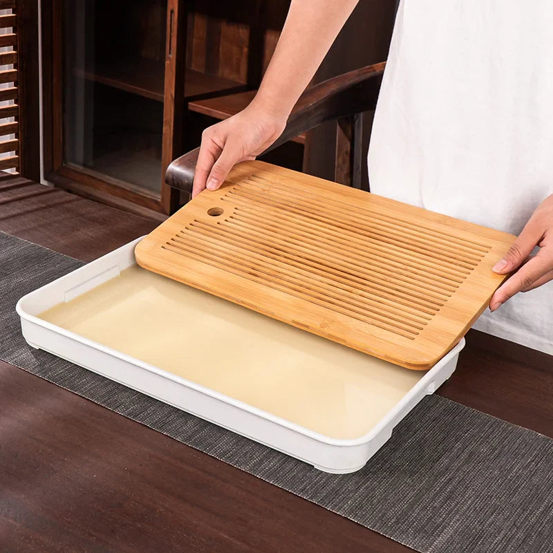 Bamboo Tea Tray Set with Drainage by Afralia™