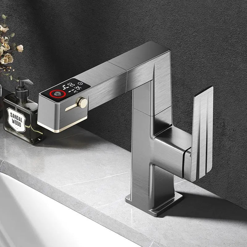 Afralia™ LED Basin Faucet Pull Out Mixer Tap Hot Cold Water Bathroom Sink Vanity