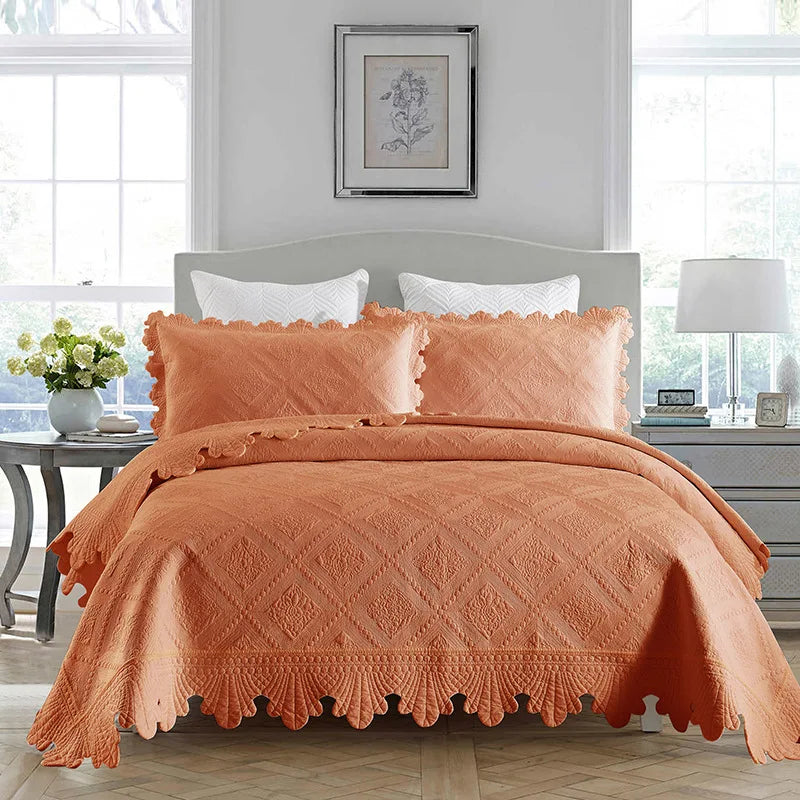 Afralia™ 100% Cotton Embroidery Quilt Set, Queen Size Bedspread with Pillowcase