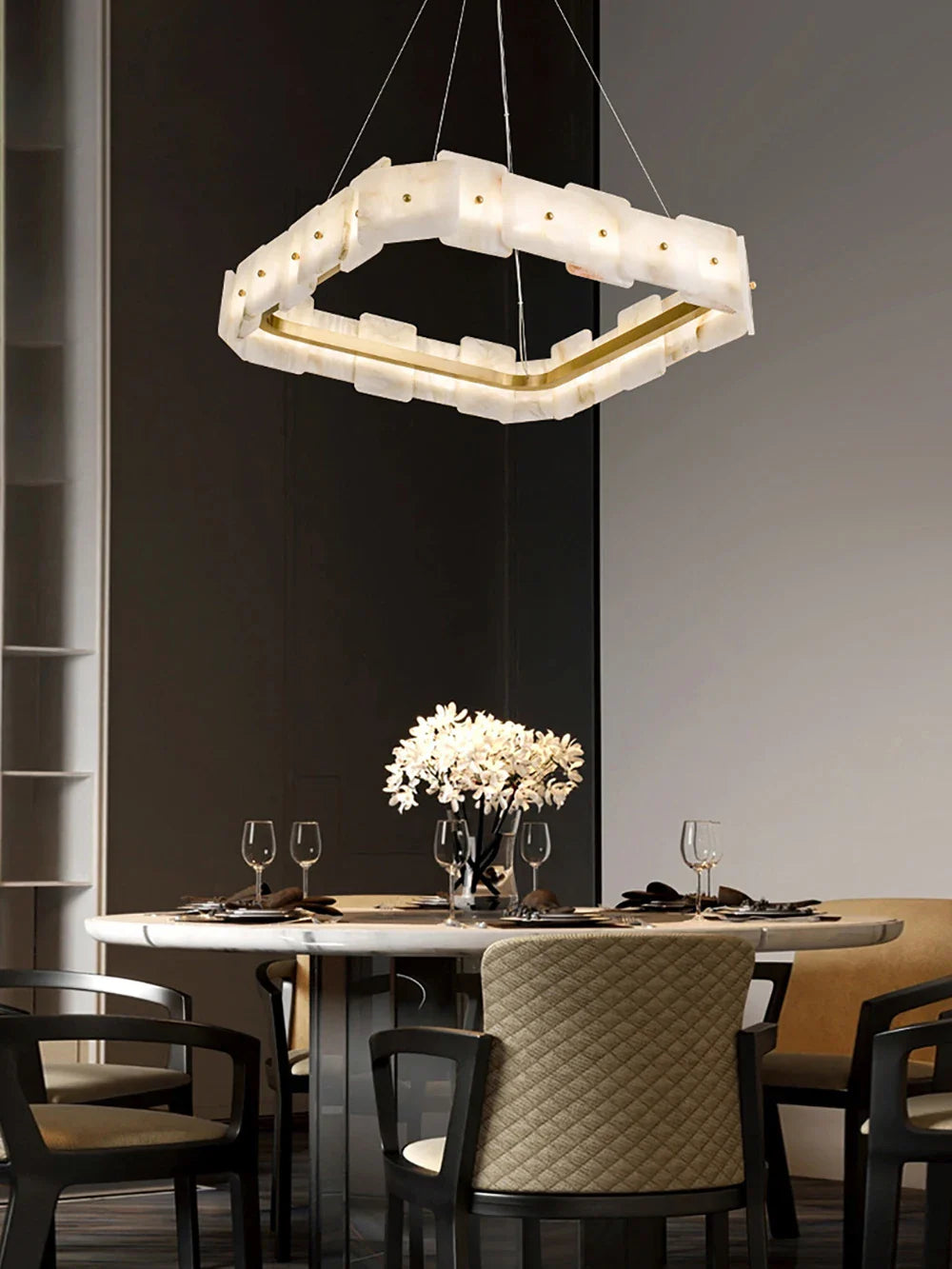 Afralia™ Luxury Marble LED Chandelier: Modern Round Ring Suspension Lamp for Bedroom