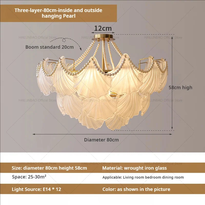 Afralia™ Pearl Crystal Chandelier for Dining Living Bedroom, Elegant French Shell Glass Light