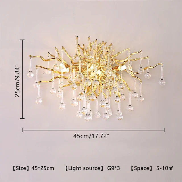 Afralia™ Crystal Teardrop Gold Ceiling Chandelier for Elegant Living Room Bedroom Dining Kitchen