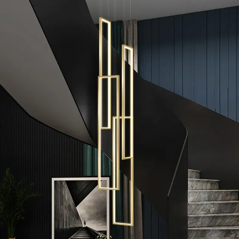 Afralia™ Modern LED Stair Chandelier in Black/Gold for Duplex Villa with Minimalist Design